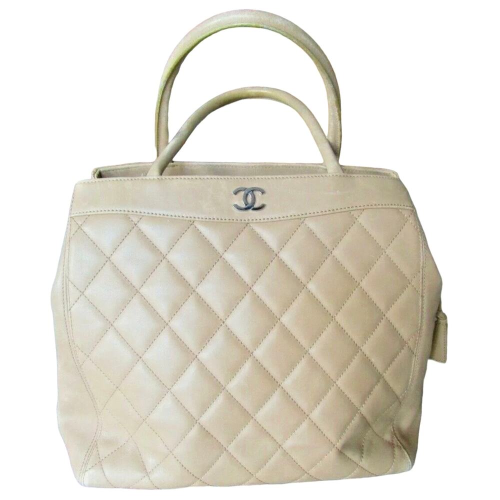 Chanel Beige Lambskin Leather Quilted Hand Bag